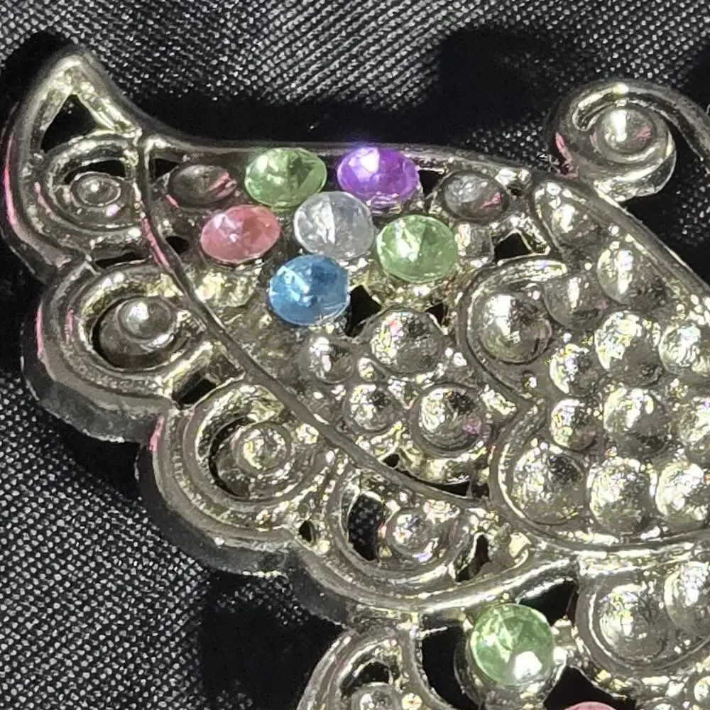 Vintage Butterfly Belt Buckle‎ Silver Tone Blue Pink Green Pastel Rhinestones